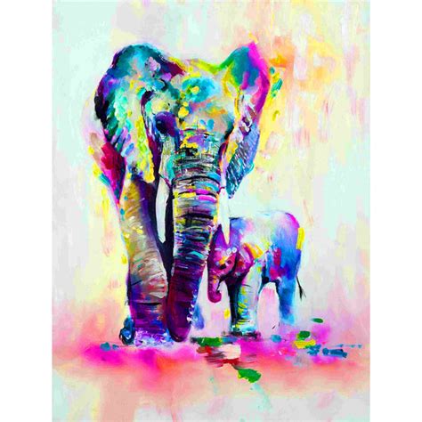 Colored Elephants And Baby Elephants 5d Diamond Painting