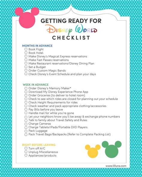 Disney World Vacation Planning Free Printable Checklist