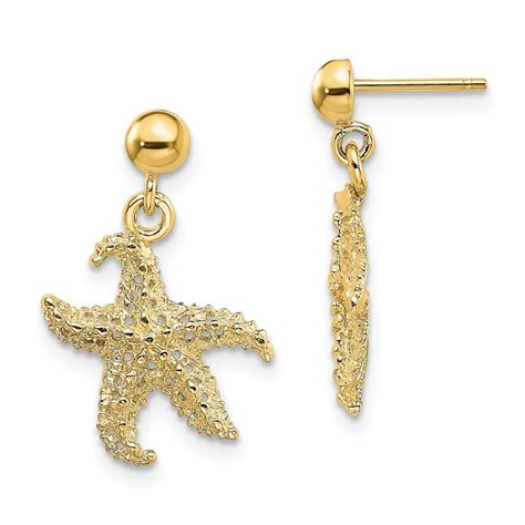 Jewelryweb 14k Gold Starfish With Small Holes Dangle Earrings Jewelry