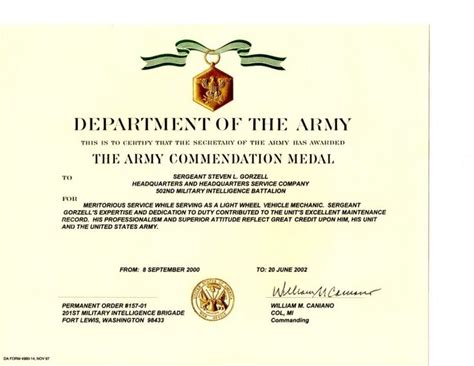 Get Our Printable Army Achievement Medal Certificate Template