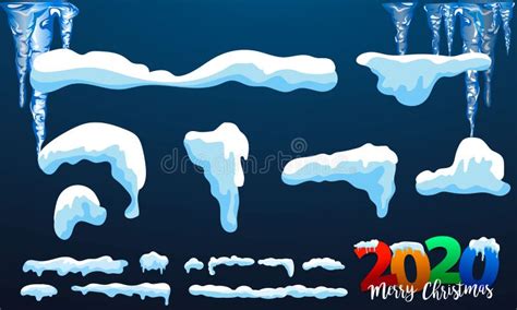 2020 Winter Decorations Set Of Snow Icicles Snow Cap Isolated Snowy