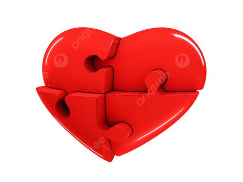 Isolated White Background 3d Of A Heart Diagram Made Of Red Jigsaw