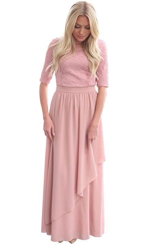 Lauren Modest Semi Formal Maxi Dress In Mauvedusty Pink Maxi Dress