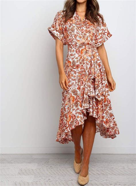 Ruffle V Neckline Floral Print Dress MODSHES In Floral Wrap Maxi Dress Print Dress