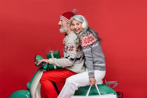 Happy And Interracial Mature Couple With Stock Image Image Of Shopping Presents 229386077