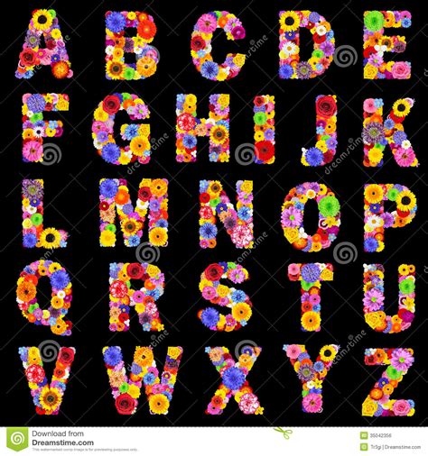 Full Floral Alphabet Isolated On Black Letters A To Z Royalty Free