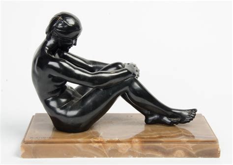 A Bronze Sculpture Of A Seated Maiden Signed French Circa 1920 On