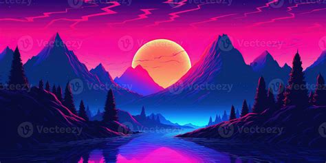 Aesthetic Mountain Synthwave Retrowave Wallpaper With A Cool And