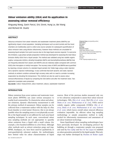 Pdf Odour Emission Ability Oea And Its Application In Assessing