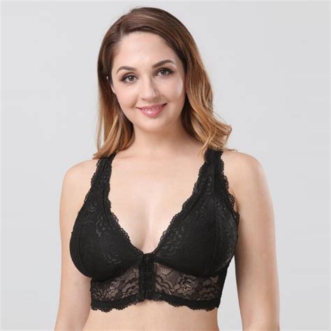 Summer Lace Wire Free Front Buckle Black Sexy Bra For Women Super Push
