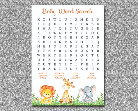 Safari Baby Shower Game Word Search Game Printable Jungle Etsy Uk