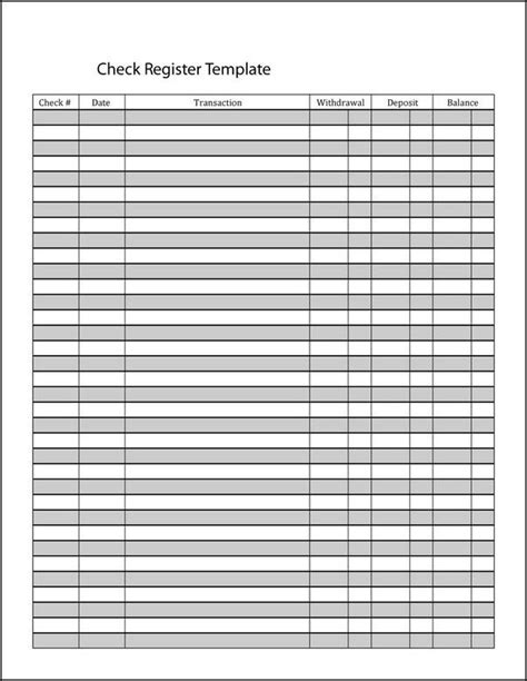 Free Printable Blank Check Register Template ~ Excel Templates
