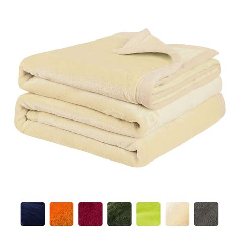 Piccocasa Flannel Fleece Blanket Soft Warm Wide Hemmed Beige Twin Xl