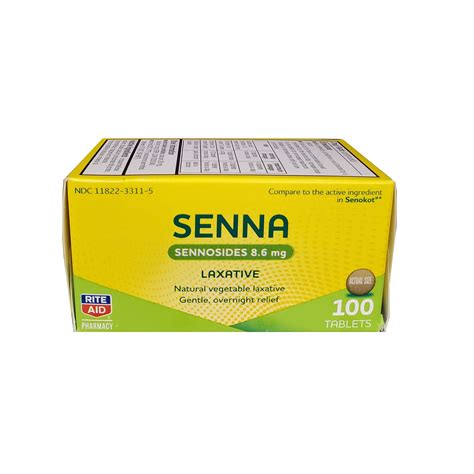 Rite Aid Vegetable Laxative Senna Tablets 8 6 Mg 100 Count Natural Laxative Constipation