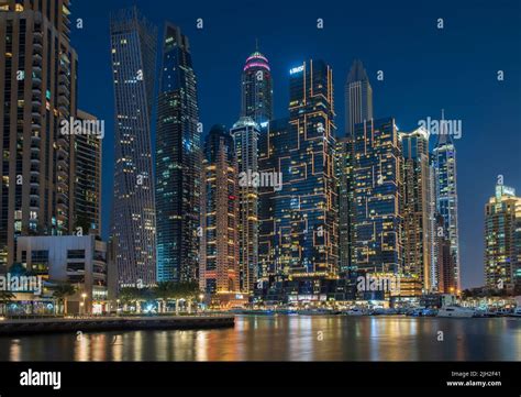 Dubai Marina Skyline In Night Dubai United Arab Emirates Stock Photo