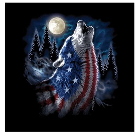 Patriotic Howling Wolf Flag Moon Graphic T Shirt Unisex Etsy
