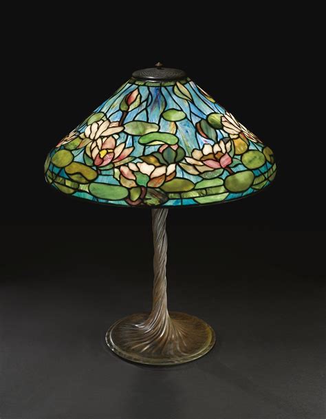 1905 Tiffany Water Lily Lamp With Twisted Bronze Base Tiffany Stained