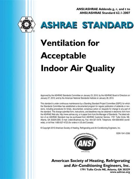 Ashrae Standard Ventilation For Acceptable Indoor Air Quality