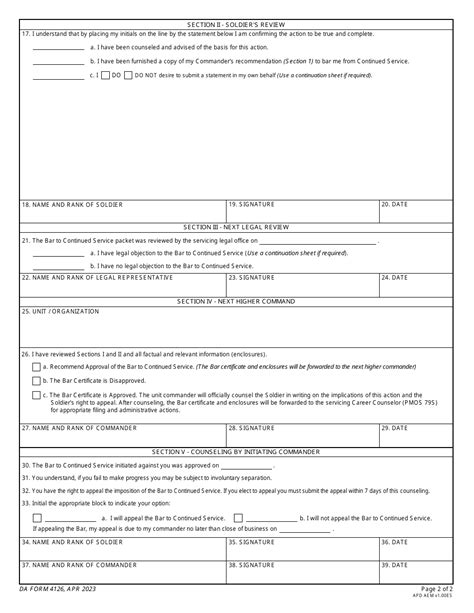 Da Form 4126 Download Fillable Pdf Or Fill Online Bar To Continued