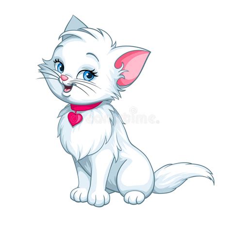 Vector Cartoon Fun Cute White Kitten Happy Stock Vector Illustration
