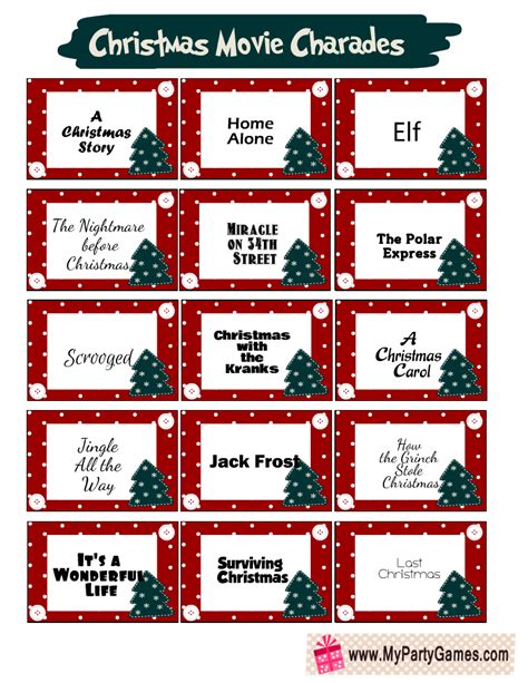 free christmas charades cards printable game christma