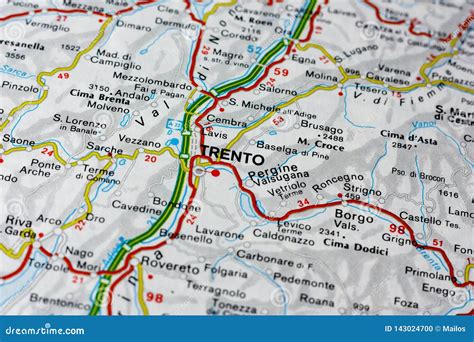 Mapa Geográfico Do País Europeu Itália Com Cidade De Trento Foto De