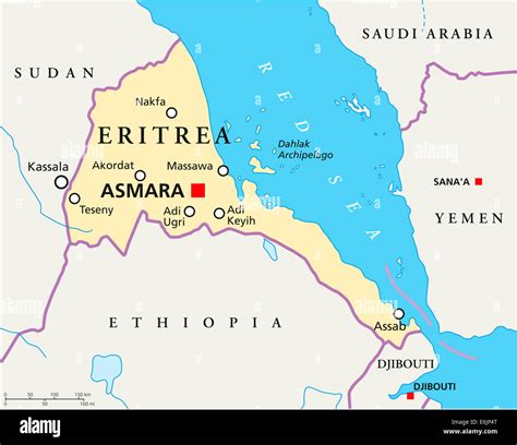 Eritrea Political Map With Capital Asmara National Borders Most