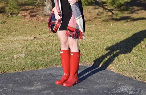 plaid fringe scarf and red boots fashion style and sequins