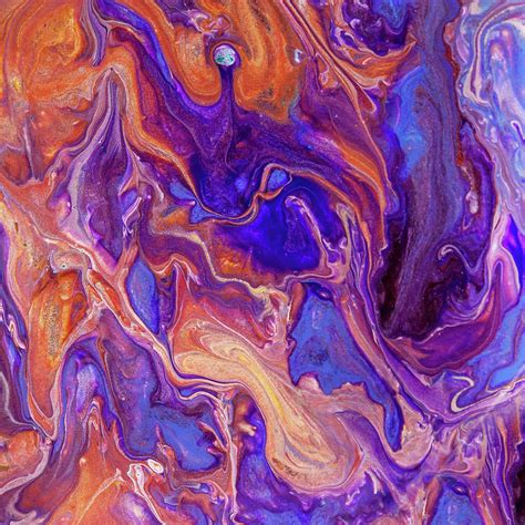 Bizarre Square Abstract Fluid Acrylic Pour Painting By Jenny Rainbow