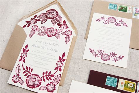 lauren arman s floral block printed wedding invitations