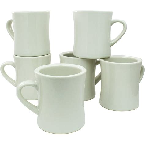 Coletti Diner Coffee Cups Set Of 6 Ceramic White Mugs For Retro