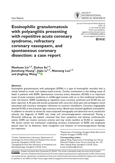 Pdf Eosinophilic Granulomatosis With Polyangiitis Presenting With