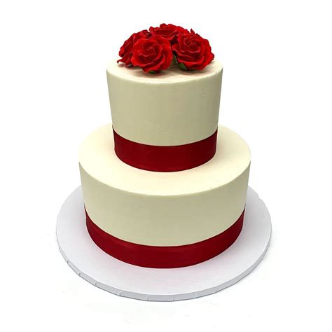 Red Ribbon Roses Wedding Cake Freeds Bakery