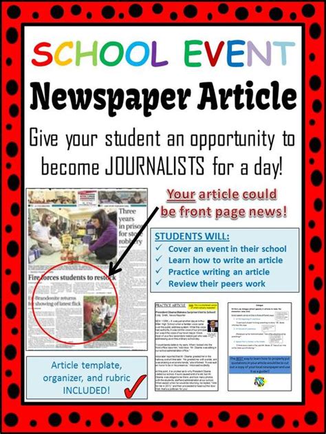 Not only are these often newspaper in kidspost, but they provide excellent current events writing exercises. School Event Newspaper Article (peer review, template, & editable rubric!) | Writing skills ...