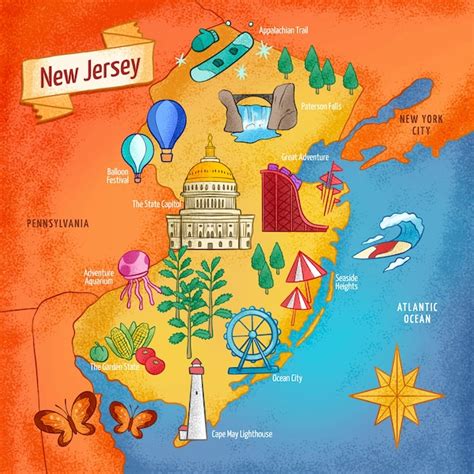 Ilustraci N De Mapa De Nueva Jersey Dibujado A Mano Vector Gratis