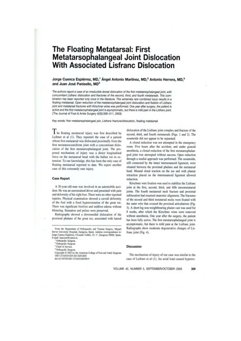 Pdf The Floating Metatarsal First Metatarsophalangeal Joint