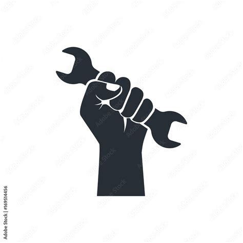 Wrench In Hand Icon Black Silhouette Isolated On White Background