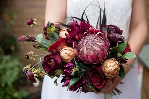 Im Obsessed With The Burgundy King Protea Flowers Wedding Bouquets