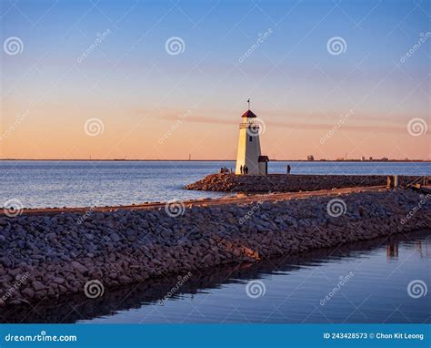 Sunset View Of The Lighthouse Of Lake Hefner Stock Image Image Of