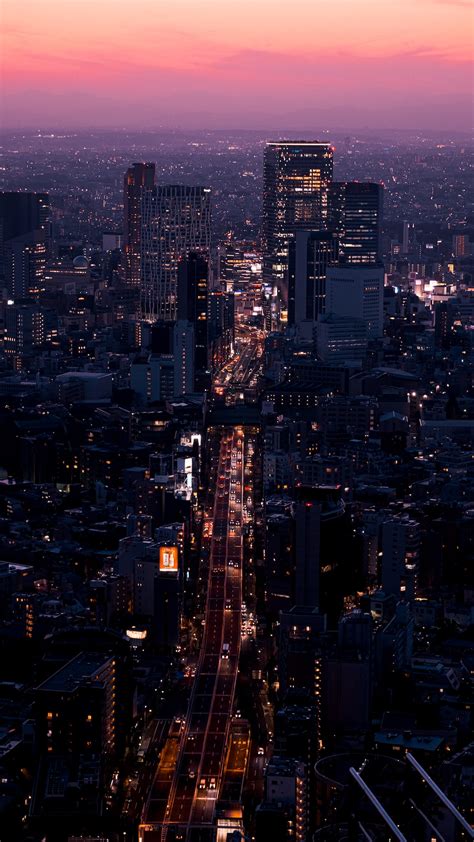 Aerial View Of City Buildings During Night Time Photo Free 日本