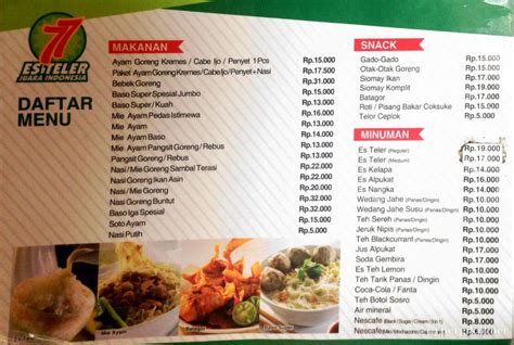 Es teler 77 adalah salah satu restoran fast food masakan asli indonesia yang cukup terkenal. Selalu diperbarui! Menu Es Teler 77, Kalideres