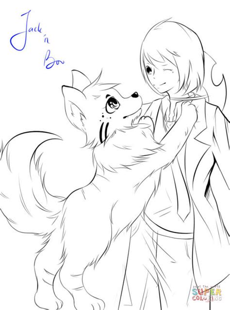 Anime Boy With Dog By Zavekey Coloring Page Free Printable Coloring Pages