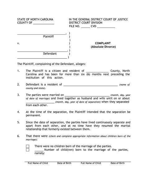 However, in order for a party to be eligible for an absolute divorce in north carolina, the husband or wife must have been a resident of north carolina for at least six (6) months prior to the filing. Printable Uncontested Divorce Papers - Fill Online, Printable, Fillable, Blank | pdfFiller