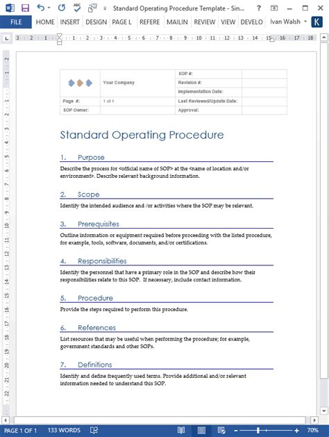 Sops aim to achieve efficiency, quality output and uniformity of performance. Standard Operating Procedure - MS Word Templates ...