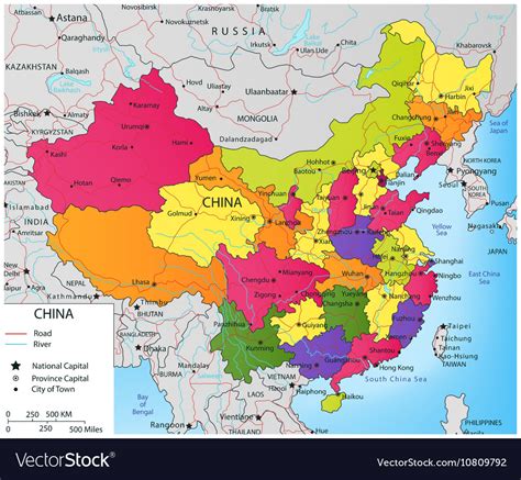 Colorful China Political Map With Selectable Vector Image Images