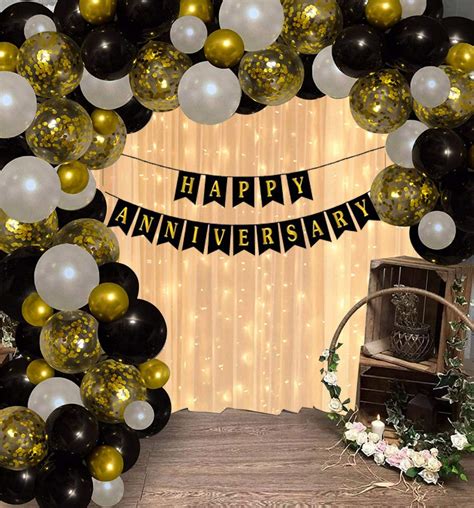 Happy Anniversary Decoration Items With Banner Balloons Led Lightgar