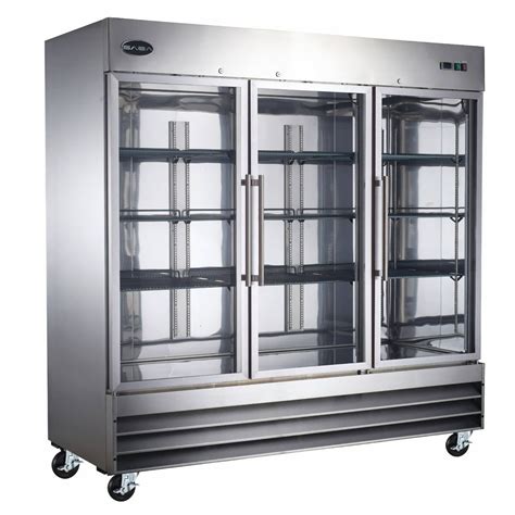 Heavy Duty Commercial 72 Cu Ft Stainless Steel Glass Door Reach In Refrigerator 3 Door
