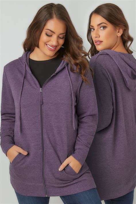 Purple Zip Through Hoodie With Pockets Plus Size 16 To 36