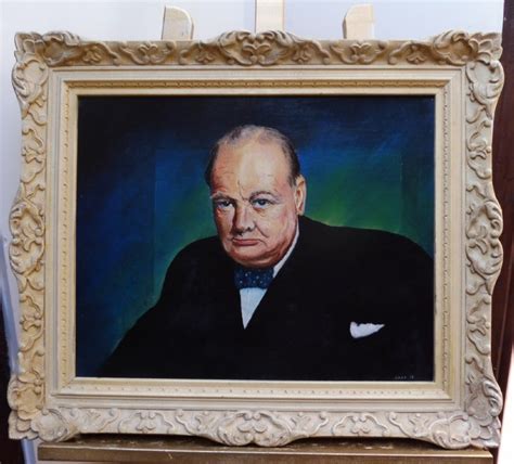 Winston Churchill Oil Portrait Painting C1965 British Wartime Prime