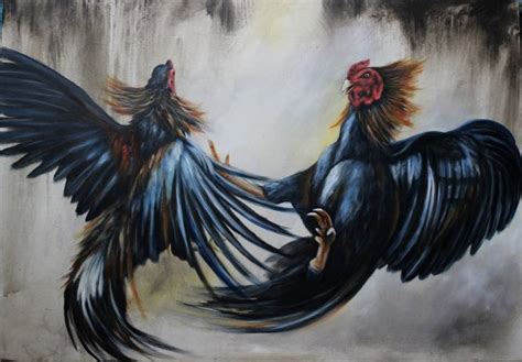 2 Fighting Cocks Black Painting By Tri Joko Purnomo Saatchi Art